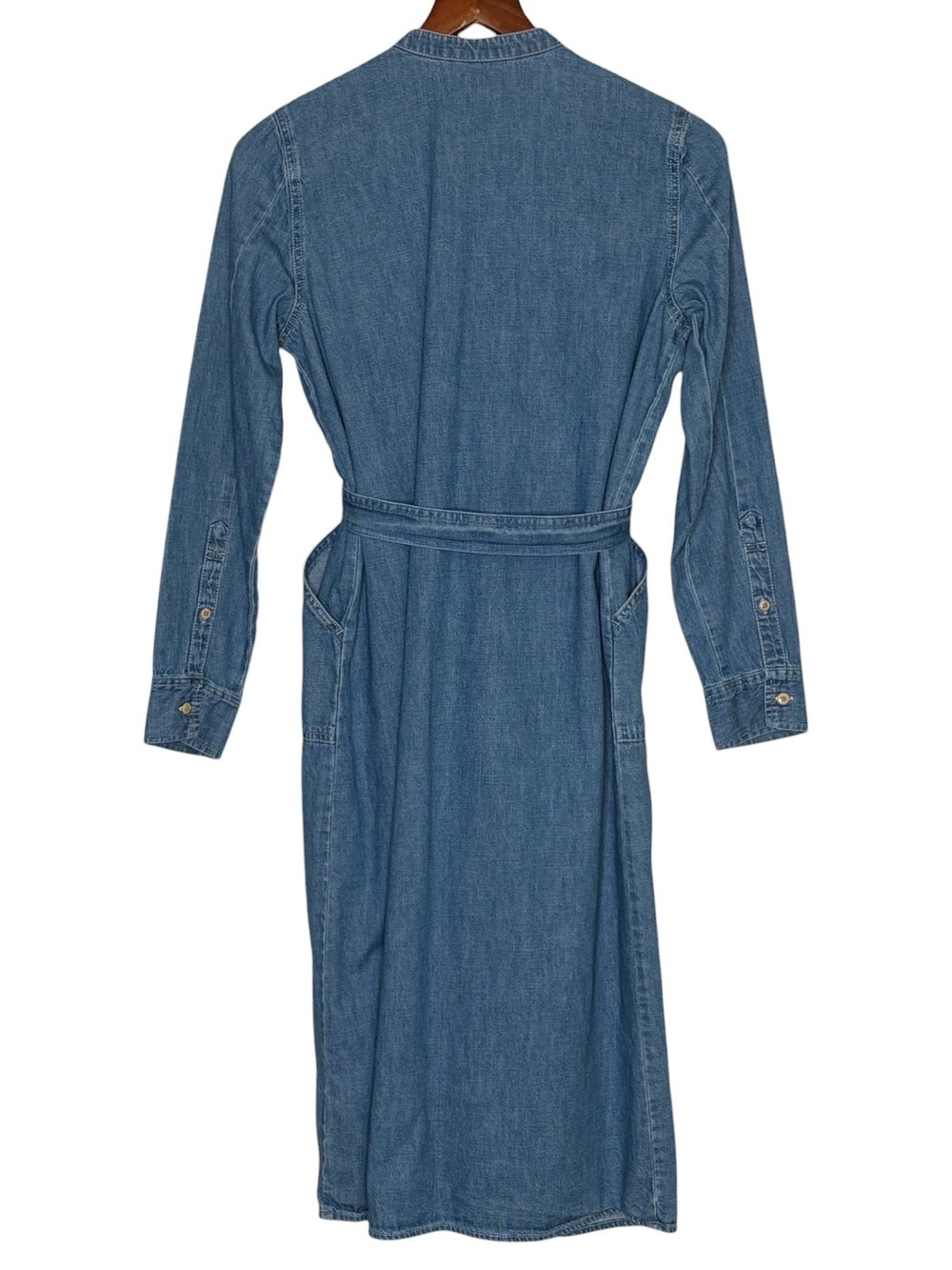 J Crew Western Indigo Denim Midi Shirt Dress Size 2 Blue Belted Long Sleeve - Picture 6 of 13